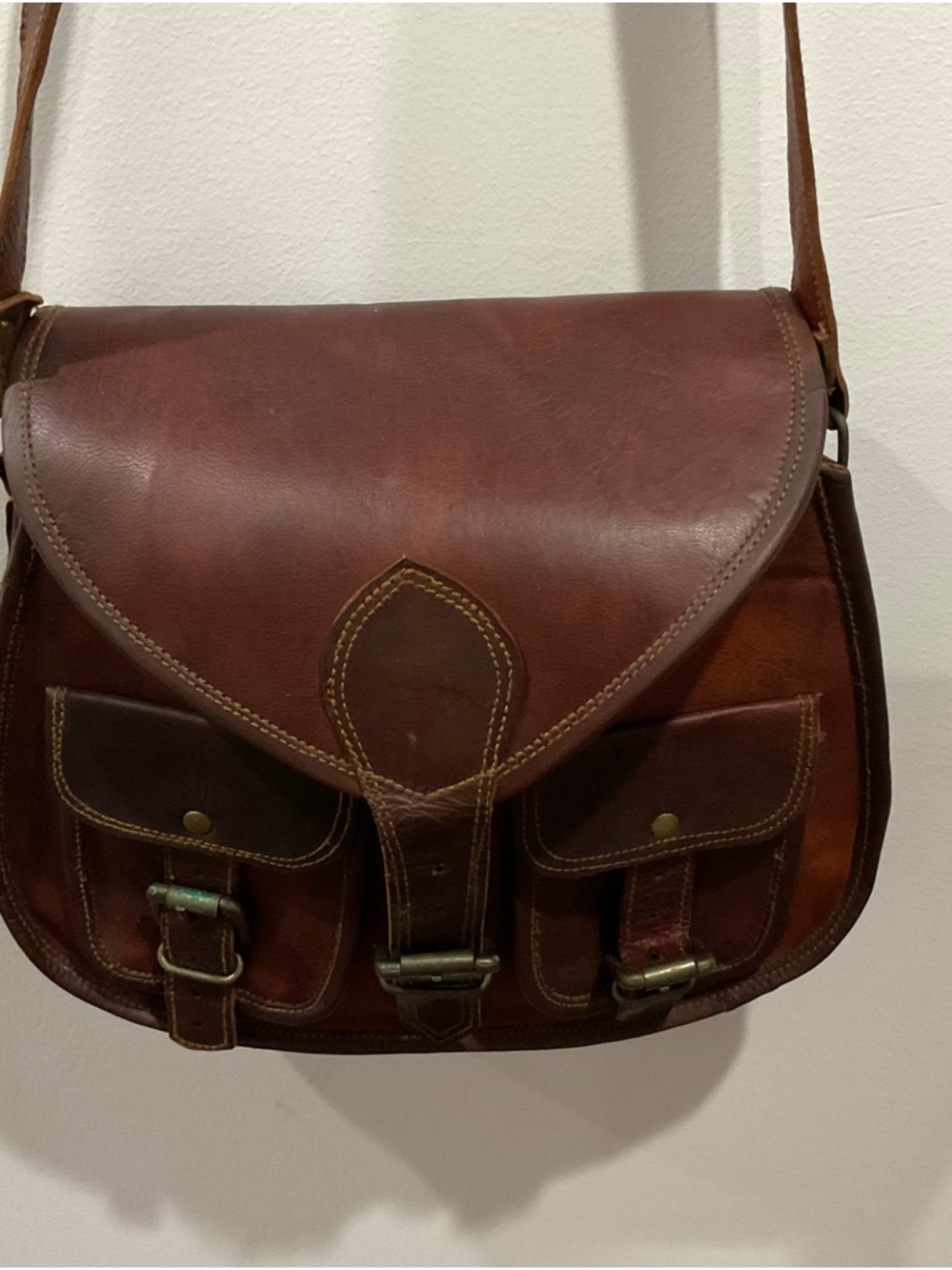 Vintage boho leather crossbody bag.